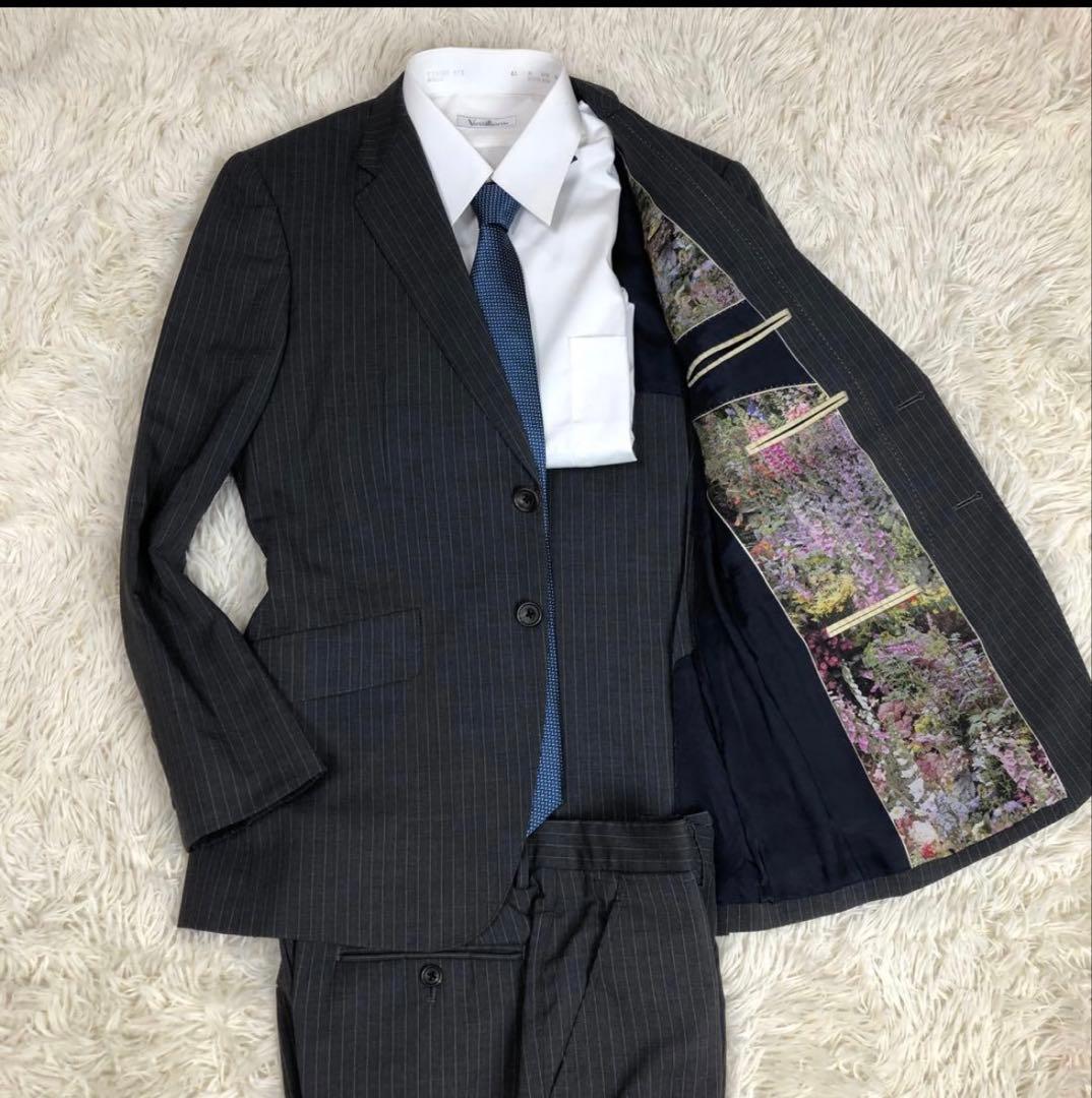 美品　ポールスミスコレクション　花柄　セットアップ　スーツ　裏地総柄　グレー