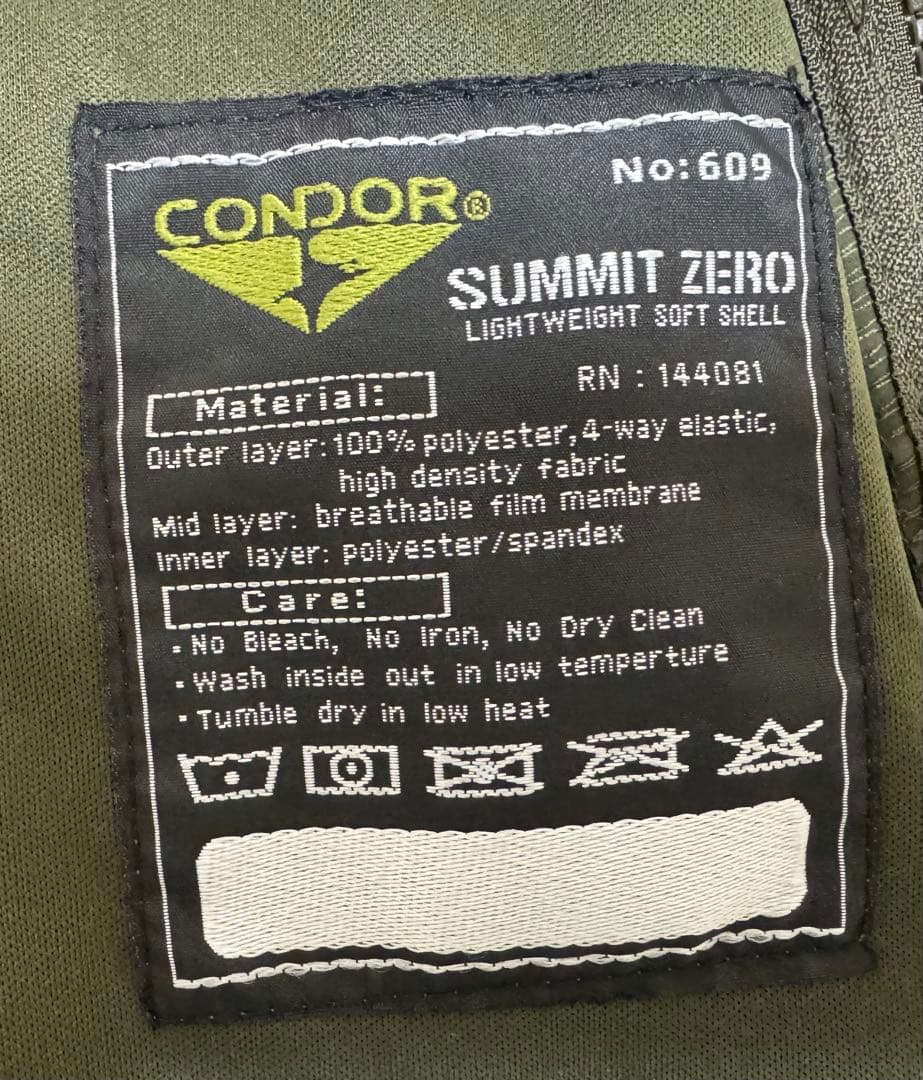 CONDOR609 SUMMITZERO ソフトシェルジャケット OD US-M