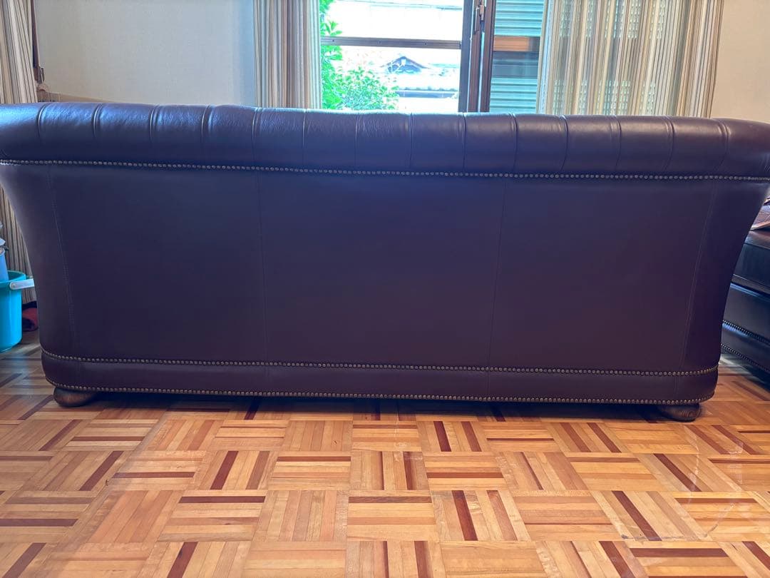 ダークブラウン レザー 3人掛けソファ