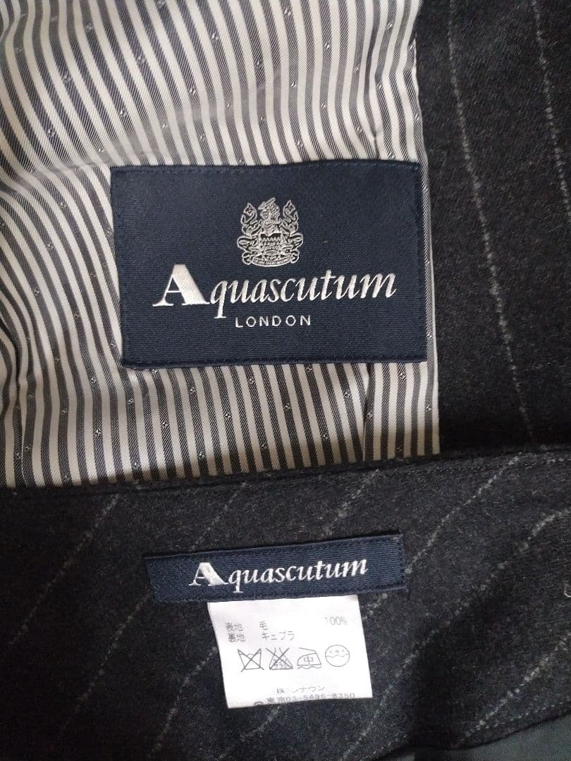 新品未使用 アクアスキュータム スーツ UK8 7号 フラノストライプ