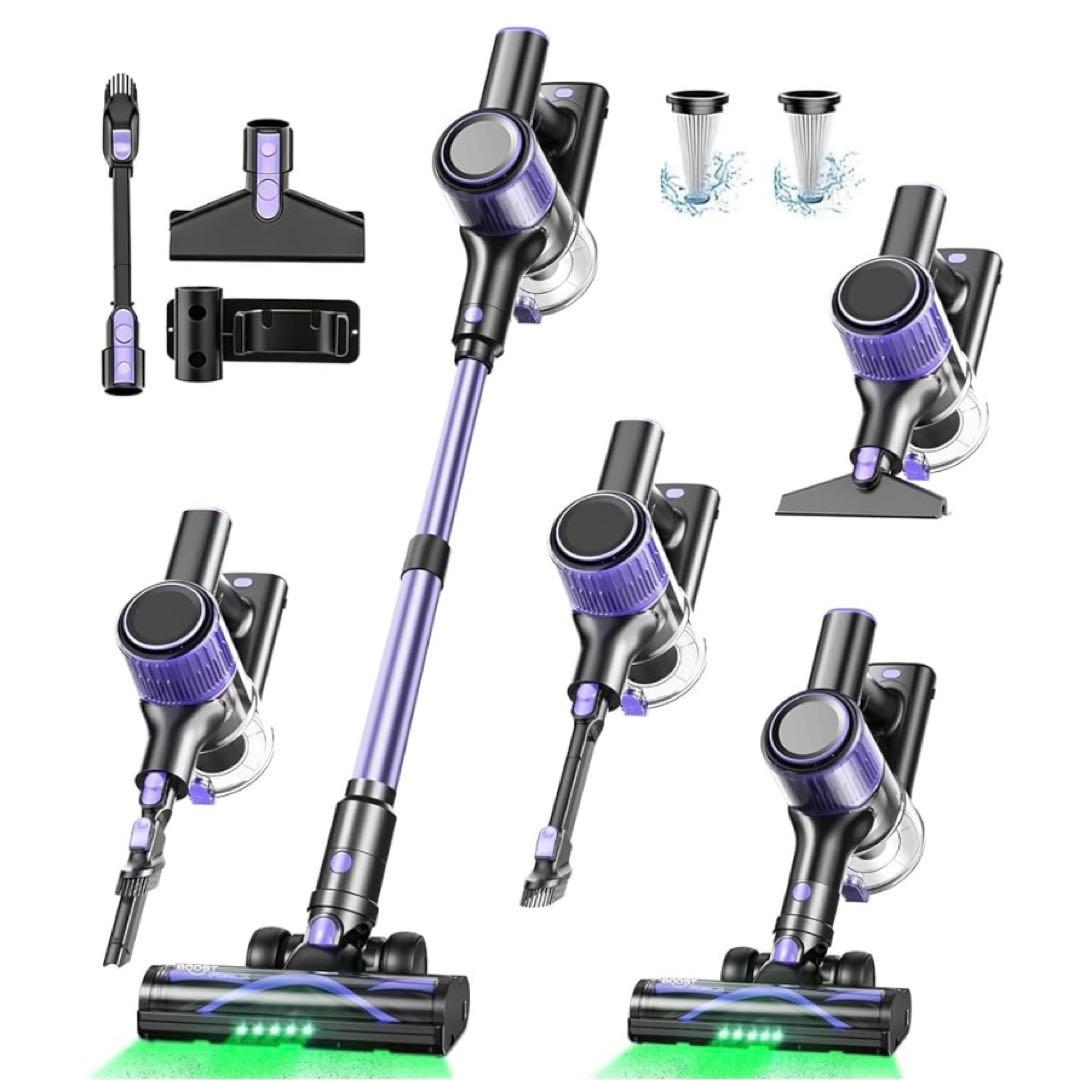 掃除機　コードレス 70Kpa 超強力 自立式＆グリーンライト 着脱バッテリー
