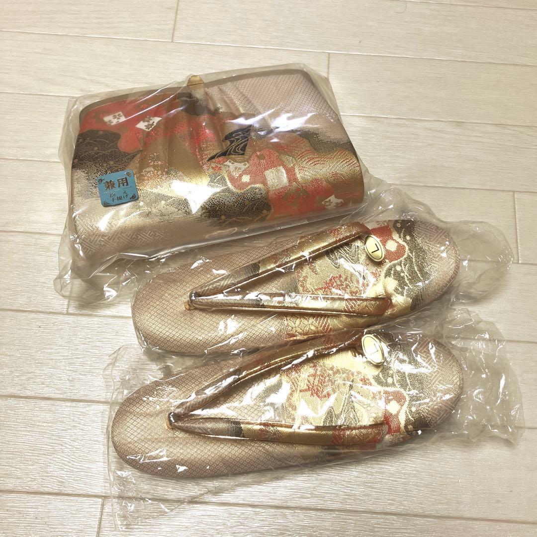 《未使用》佐賀錦　草履バッグセット　ゴールド　Lサイズ