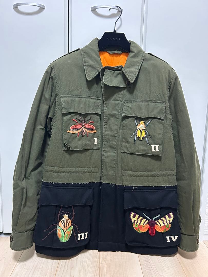 GUCCI ミリタリージャケット 昆虫刺繍 サイズ48