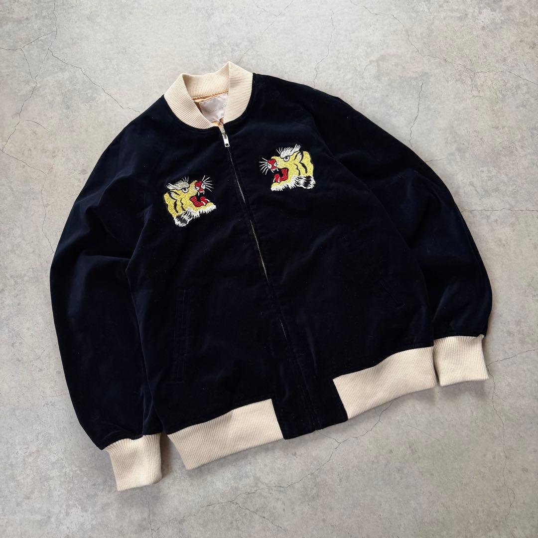 新品未使用 スカジャン ベロア ehka sopo ネイビー タイガー