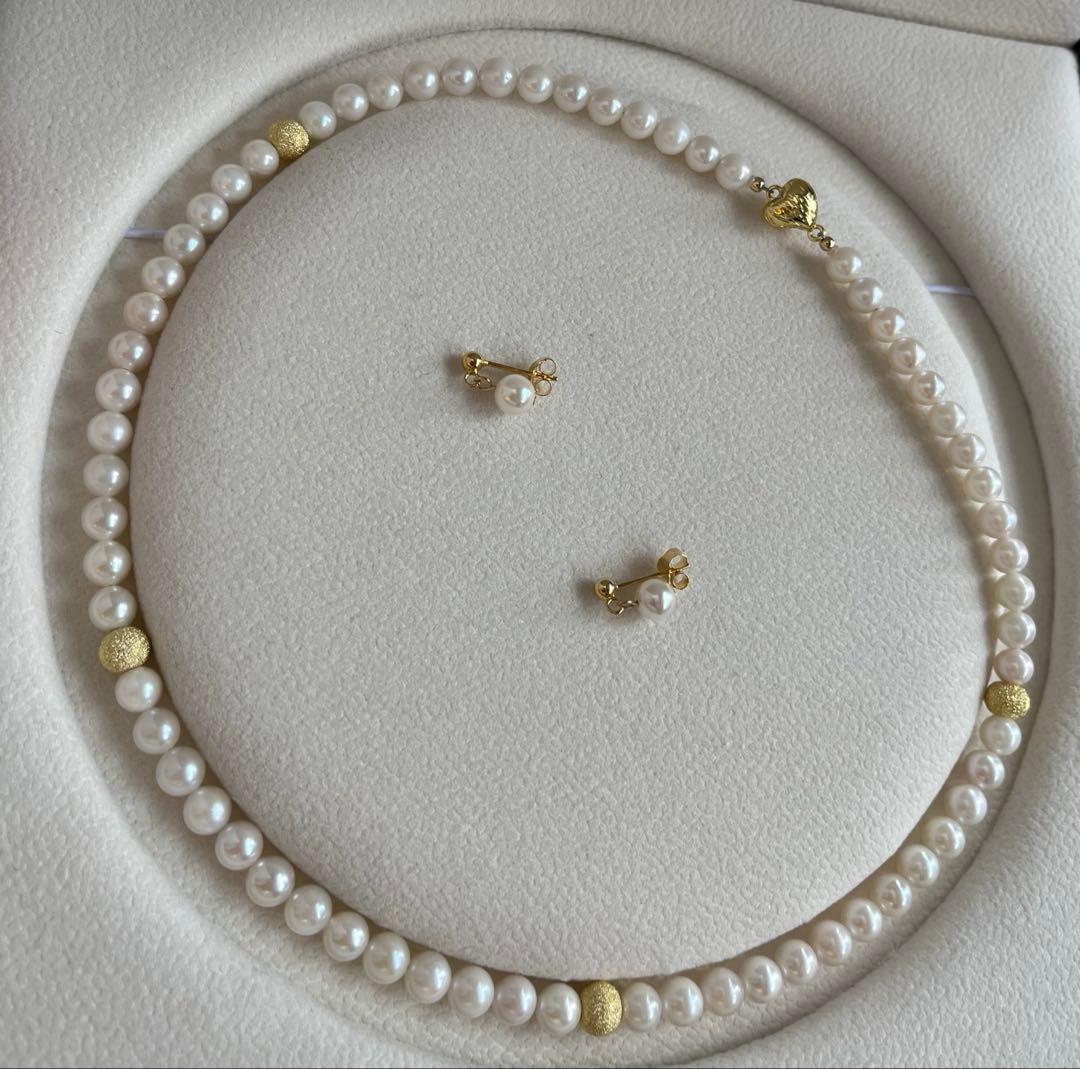 【特価品】あこや真珠　ネックレス　ピアス　ホワイト系　5.5-6mm 40cm