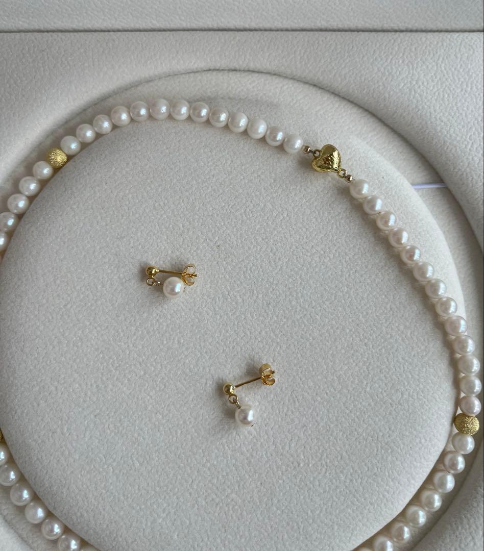 【特価品】あこや真珠　ネックレス　ピアス　ホワイト系　5.5-6mm 40cm