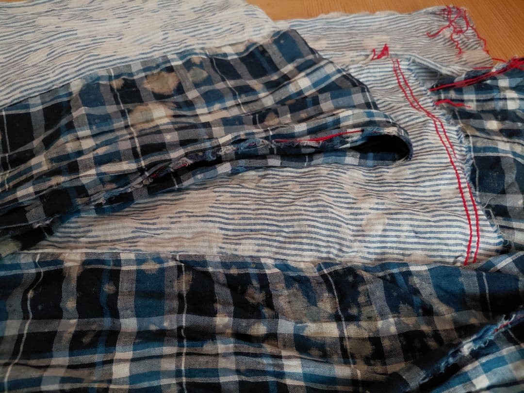 コム・デ・ギャルソン　 麻　ストール　ブルー　チェック　大判