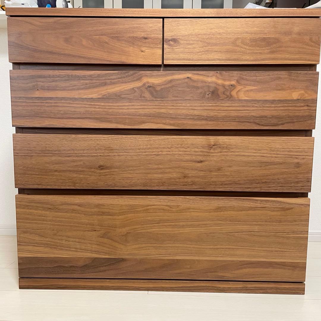 【無印良品 】木製チェスト4段　ウォールナット材突板　幅８８×奥行４４×高さ８３