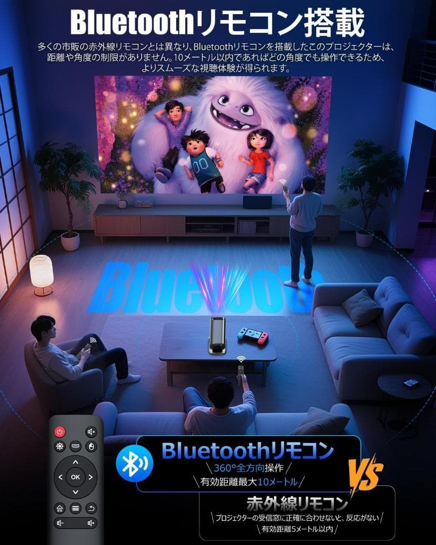 プロジェクター 家庭用リモコンTV12.0搭載4K対応270°回転 天井投影