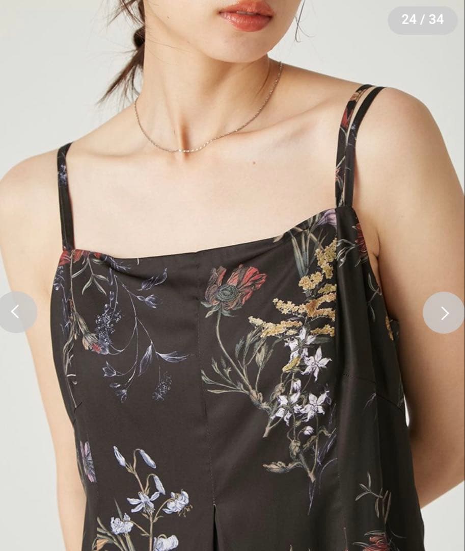 FRAY I.D ボタニカルプリントキャミソールワンピース　ブラック