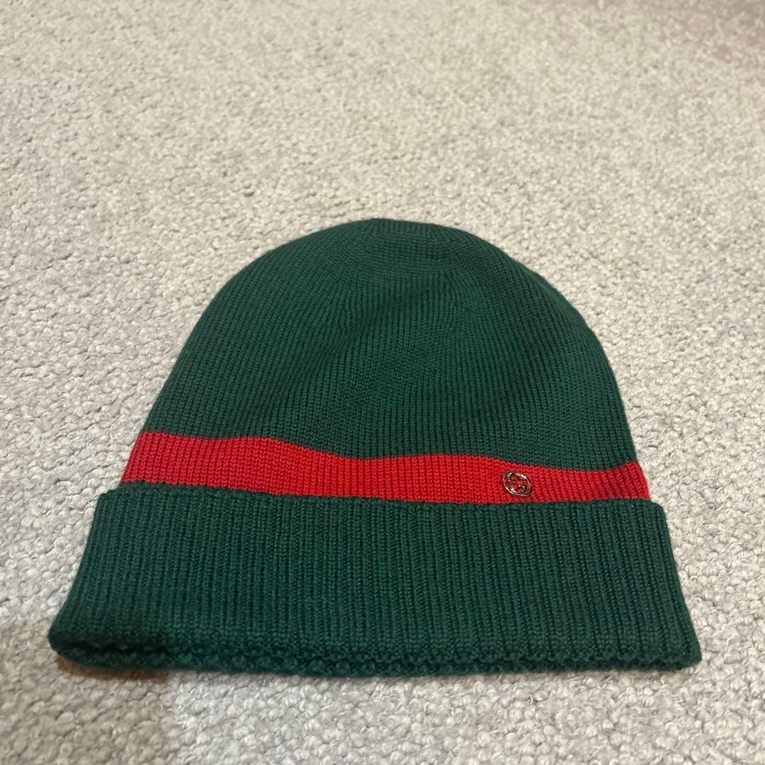 GUCCI ニット帽 グリーン／レッド　Mサイズ