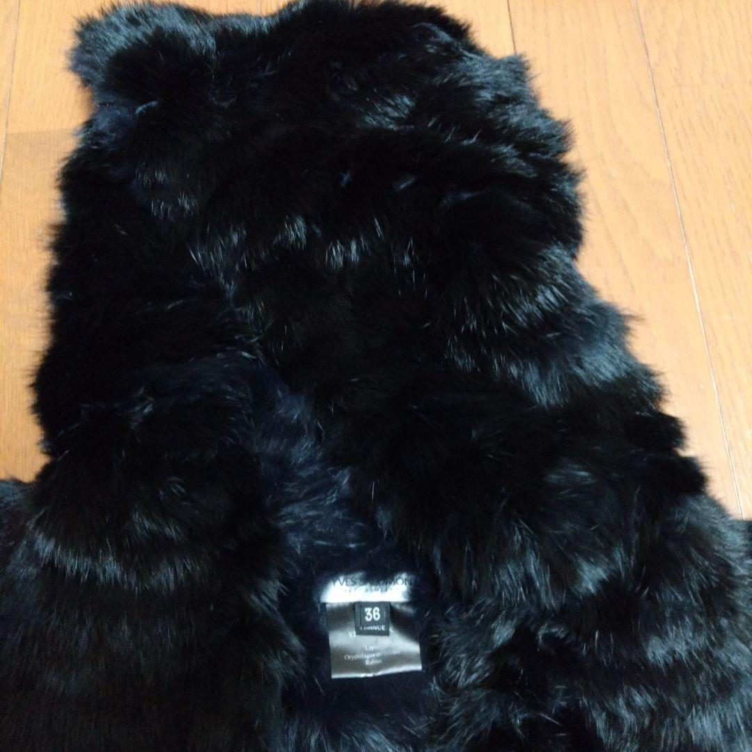 YVES SALOMONラビットファーコート フード付 36