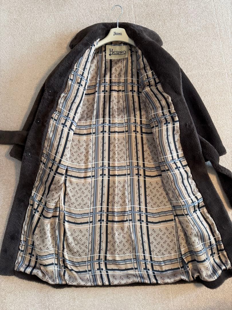 HERNO エコファー マキシロングコート 濃ブラウン 40 上品