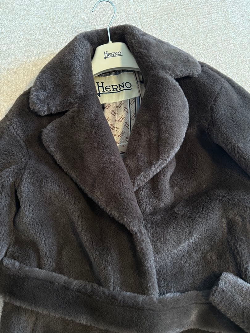 HERNO エコファー マキシロングコート 濃ブラウン 40 上品