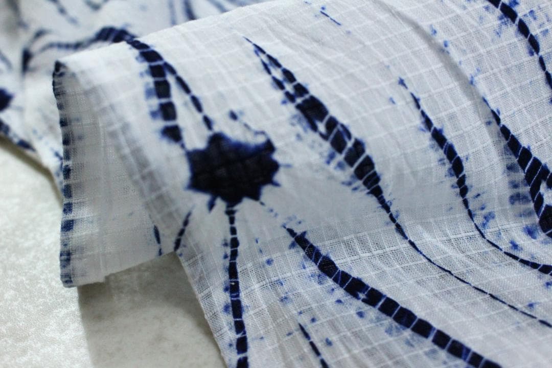 【有松絞り】【浴衣】【白地に藍】【肩身丈161/裄69】白地に藍の杢目絞り浴衣