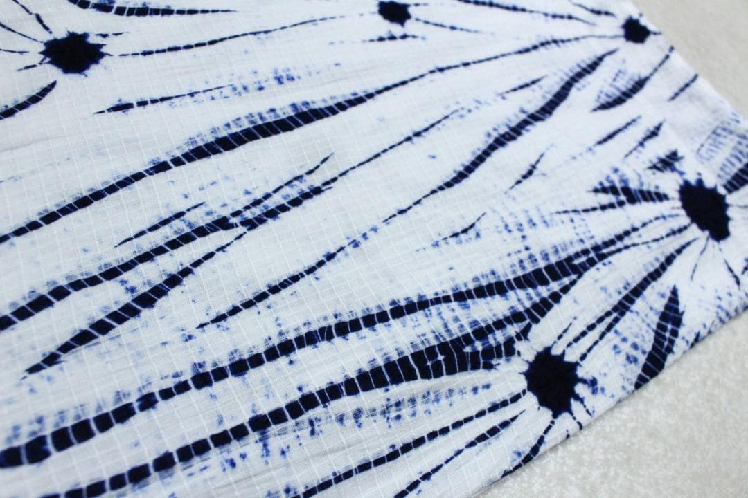 【有松絞り】【浴衣】【白地に藍】【肩身丈161/裄69】白地に藍の杢目絞り浴衣
