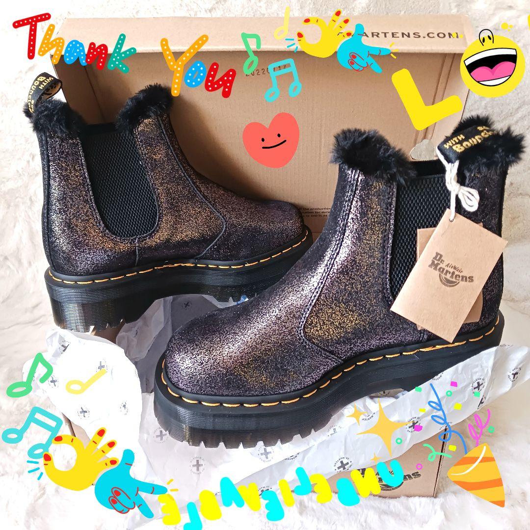 新品　Dr.Martens　サイドゴアブーツ　ボア　厚底　 ブラック　24cm