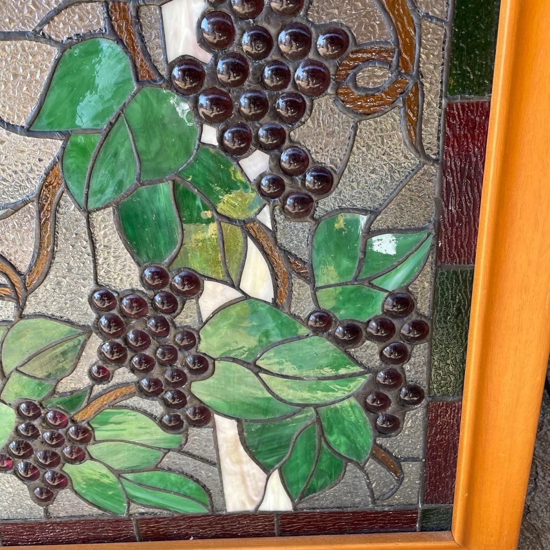 ち*ん様 ステンドグラス パネル 葡萄とカラフルな鳥 約72×57cm 壁掛け