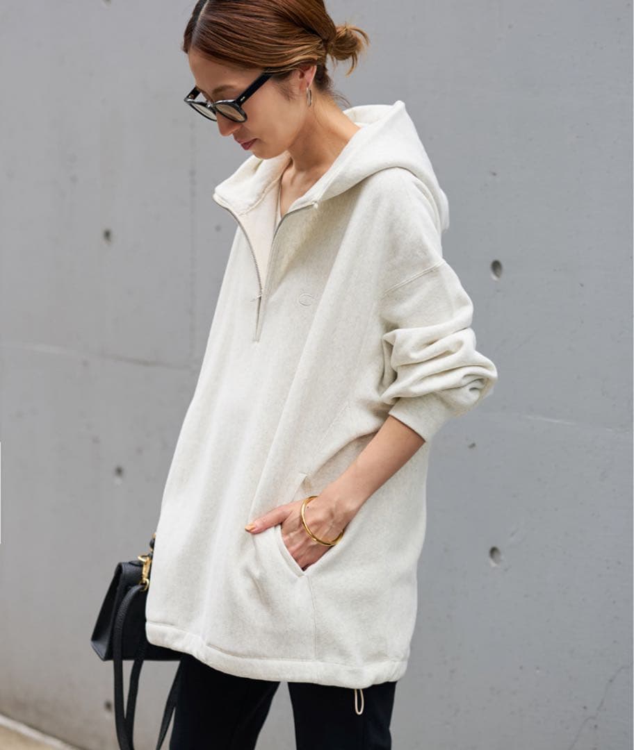 Champion 別注 フードハーフジップドロストプルオーバー