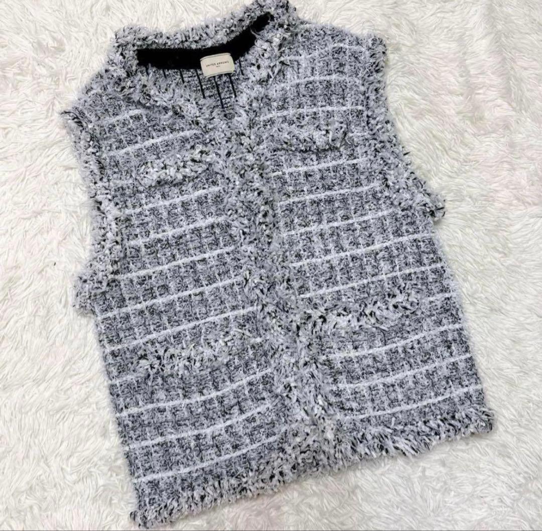 ユナイテッドアローズ ミックスチェック ツイード ニットベスト ジレ