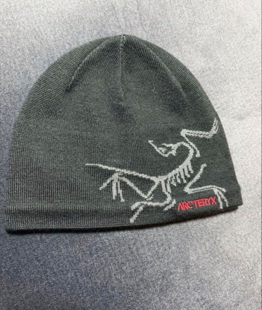 ARCTERYX海外製ダークグレー ニット帽 ロゴ刺繍