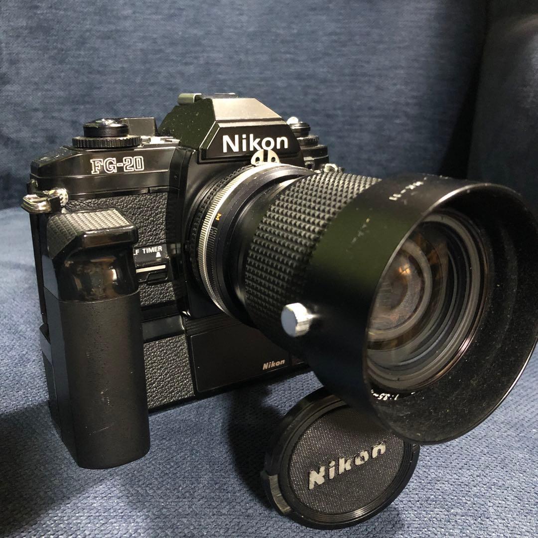 オールドカメラ　Nikon FG-20 完動美品　ニッコールレンズ&MD-14付