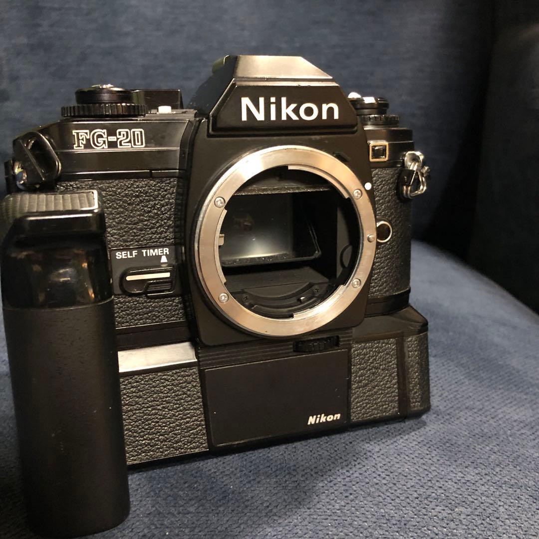 オールドカメラ　Nikon FG-20 完動美品　ニッコールレンズ&MD-14付