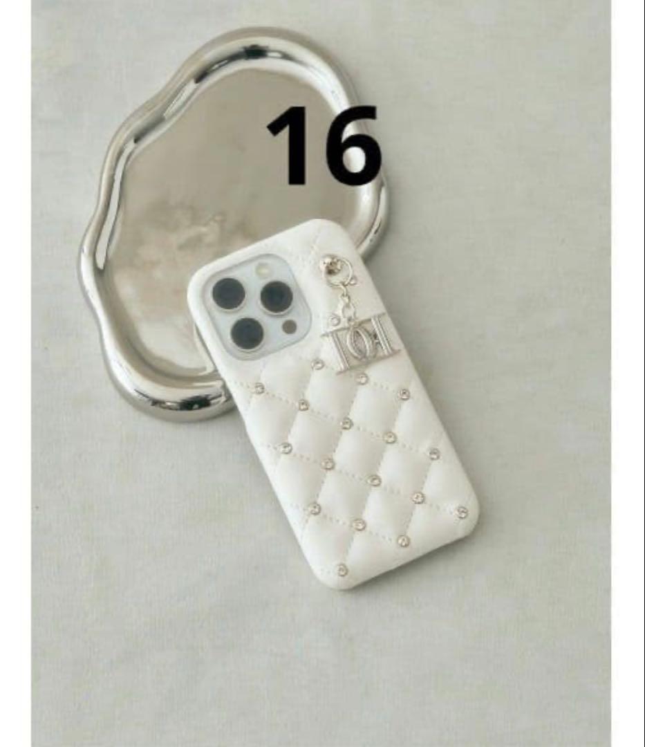 Darich キルティングビジューDDチャームiPhoneケース　16　白