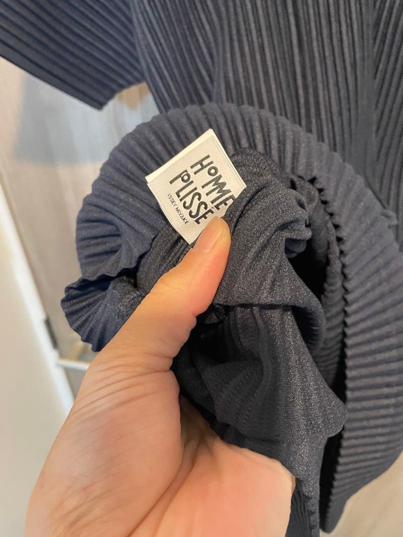 プリーツ半袖ポロシャツ　ネイビー　サイズ3 オムプリッセイッセイミヤケ