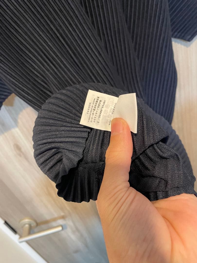 プリーツ半袖ポロシャツ　ネイビー　サイズ3 オムプリッセイッセイミヤケ