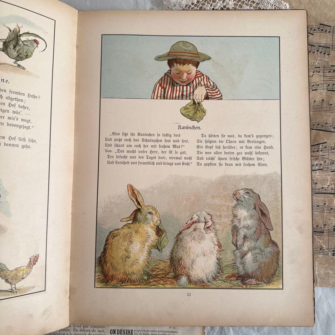 稀少1880年アンティーク美しい絵本ドイツ語　洋書　古書ジャンクジャーナル児童書