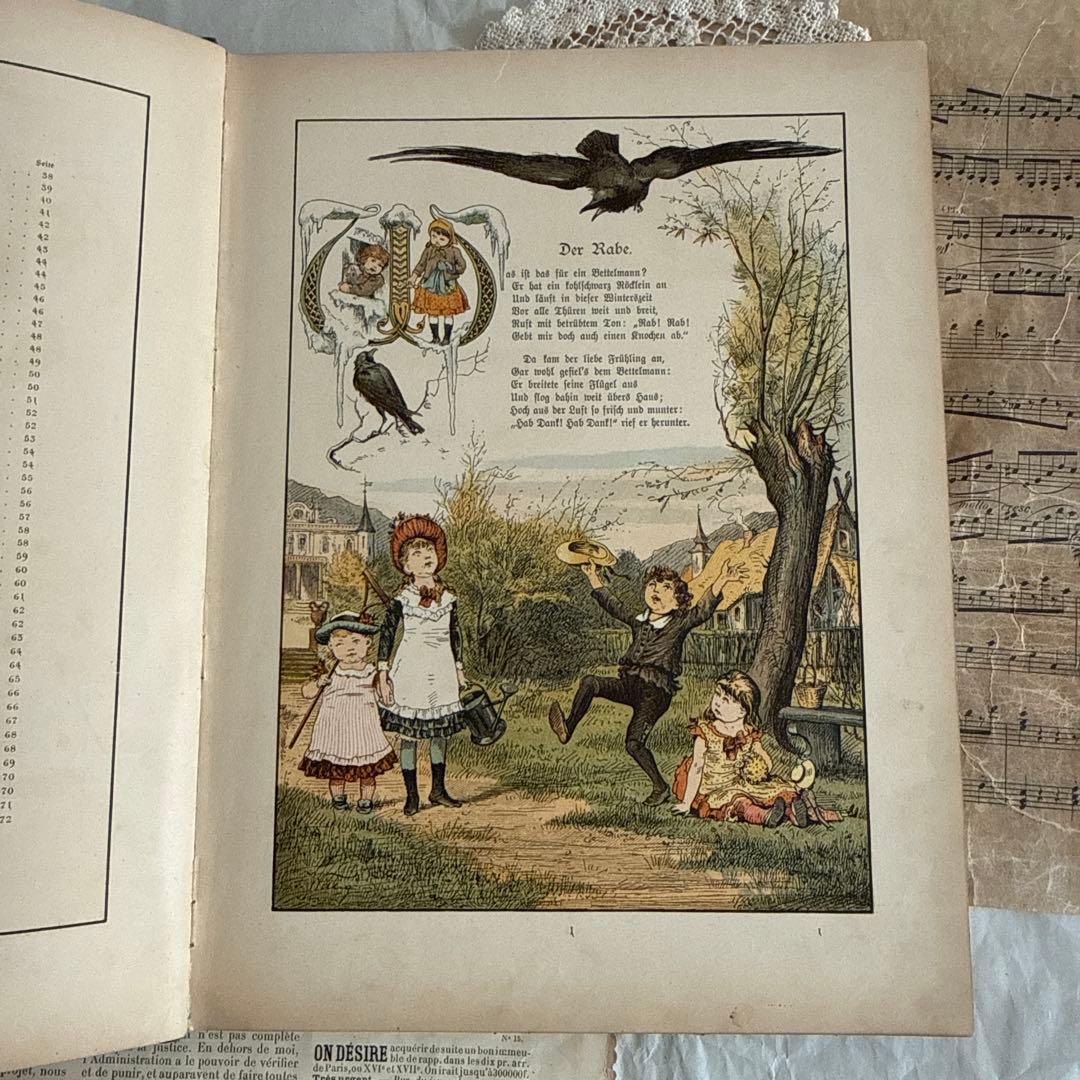 稀少1880年アンティーク美しい絵本ドイツ語　洋書　古書ジャンクジャーナル児童書