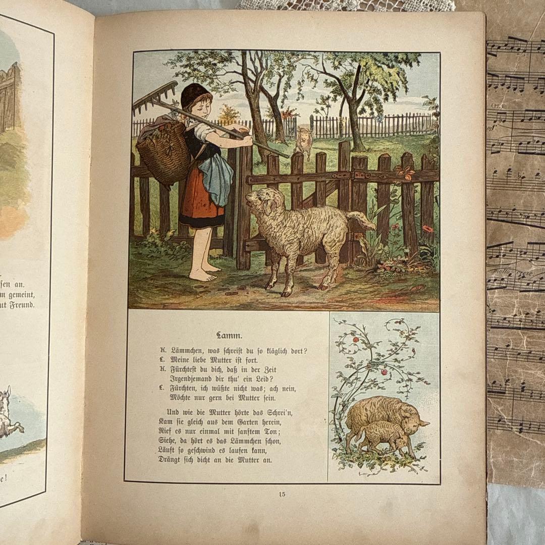 稀少1880年アンティーク美しい絵本ドイツ語　洋書　古書ジャンクジャーナル児童書