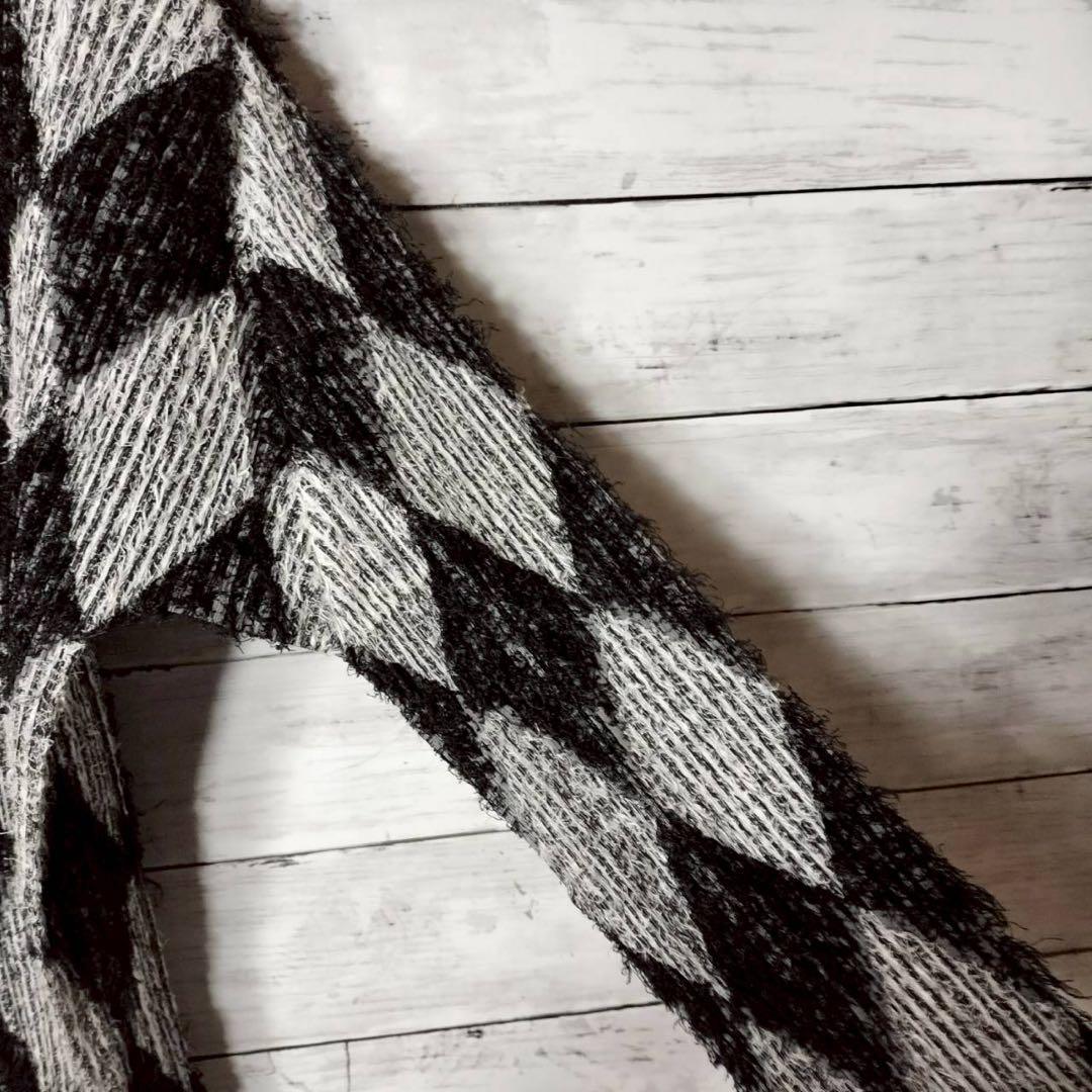 プリーツプリーズ イッセイミヤケ Vネック ダイヤモンド柄 シャギーカットソー