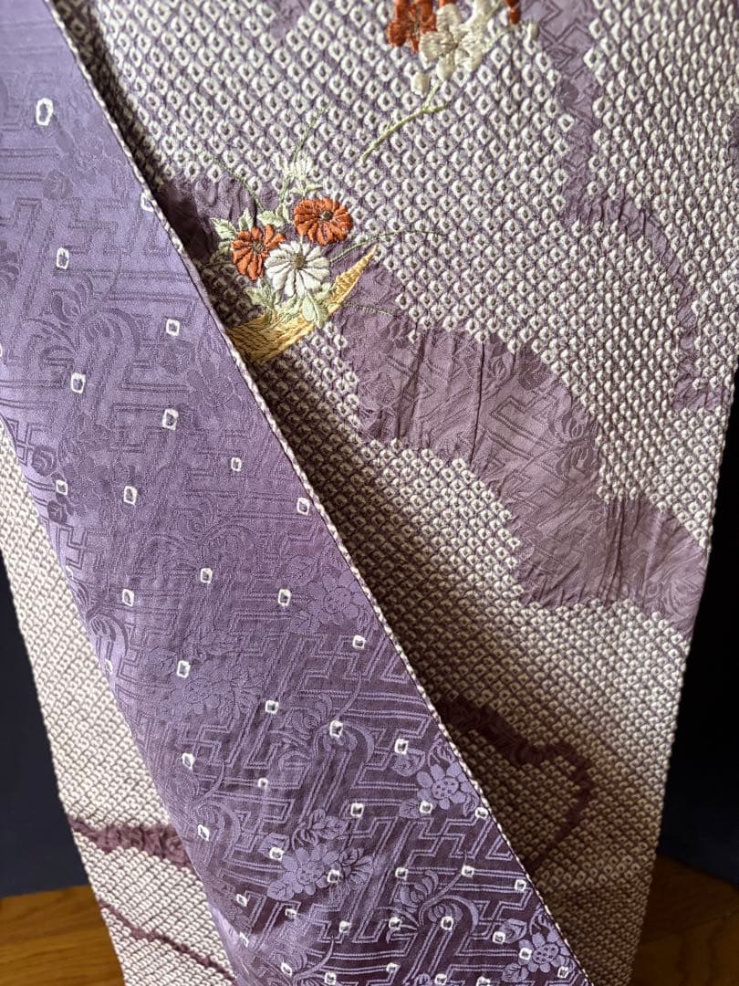 【訪問着】身丈お直し料金・補正着　疋田本鹿子総絞り 花柄日本刺繍　気品ある薄紫