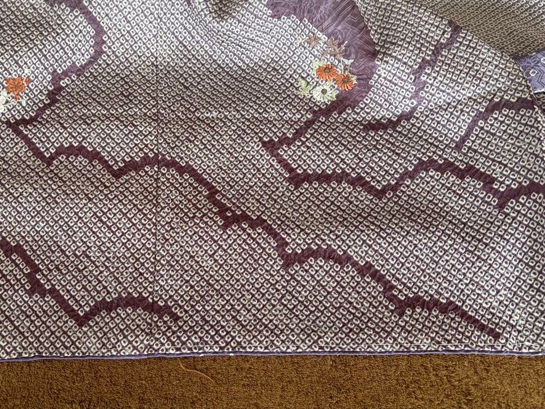 【訪問着】身丈お直し料金・補正着　疋田本鹿子総絞り 花柄日本刺繍　気品ある薄紫