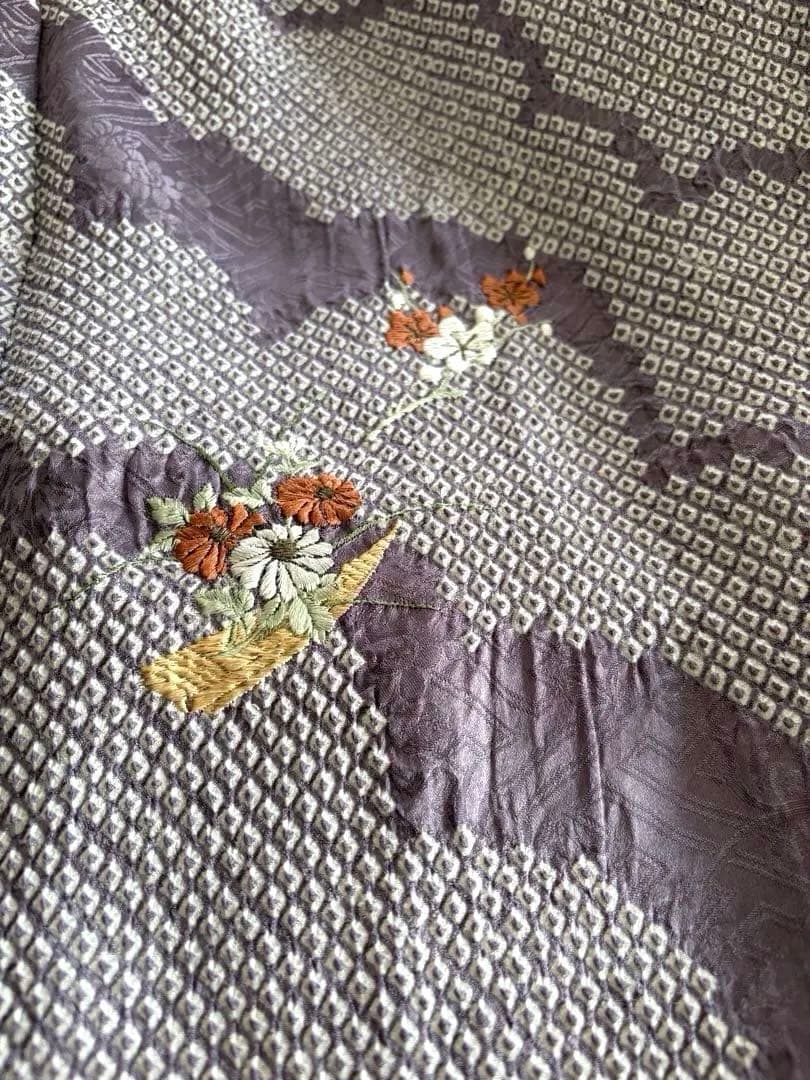 【訪問着】身丈お直し料金・補正着　疋田本鹿子総絞り 花柄日本刺繍　気品ある薄紫