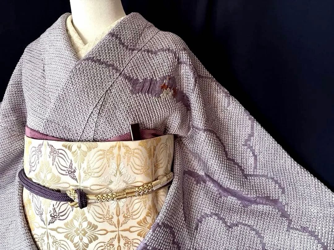 【訪問着】身丈お直し料金・補正着　疋田本鹿子総絞り 花柄日本刺繍　気品ある薄紫