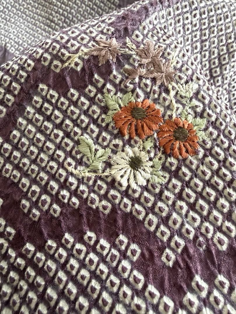 【訪問着】身丈お直し料金・補正着　疋田本鹿子総絞り 花柄日本刺繍　気品ある薄紫