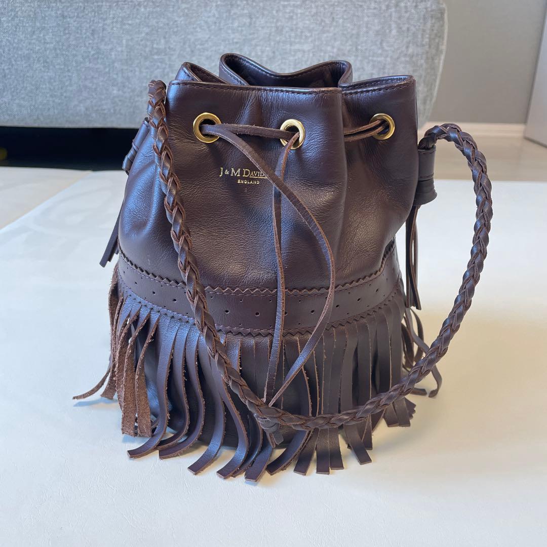 J&M DAVIDSON ブラウンフリンジバケットバッグ