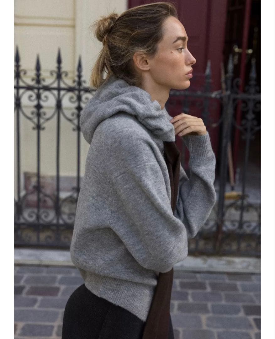 タグ付新品★ZARAのコントラストドローストリングフーディ★S★ミディアムグレー