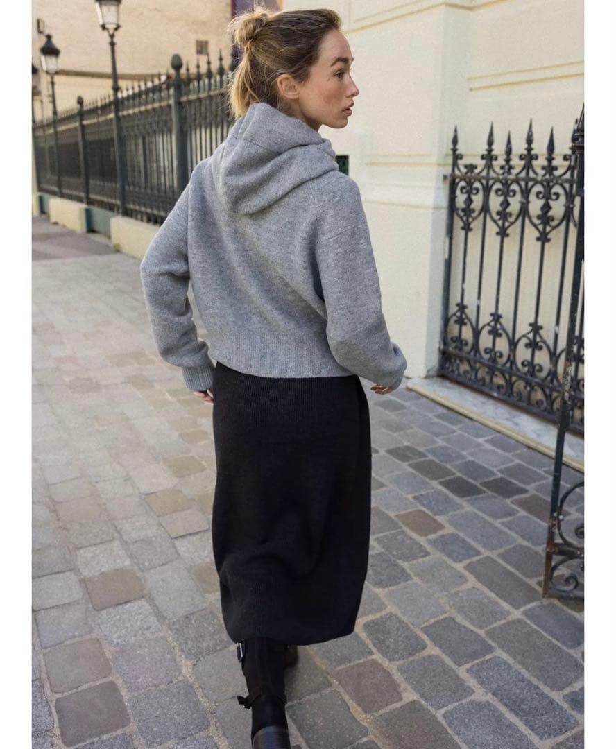 タグ付新品★ZARAのコントラストドローストリングフーディ★S★ミディアムグレー