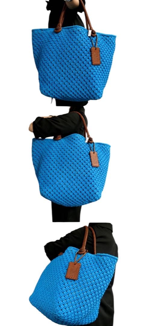 ラルフローレン　カーフ レザー コットン ニット 編み込みトートバッグ