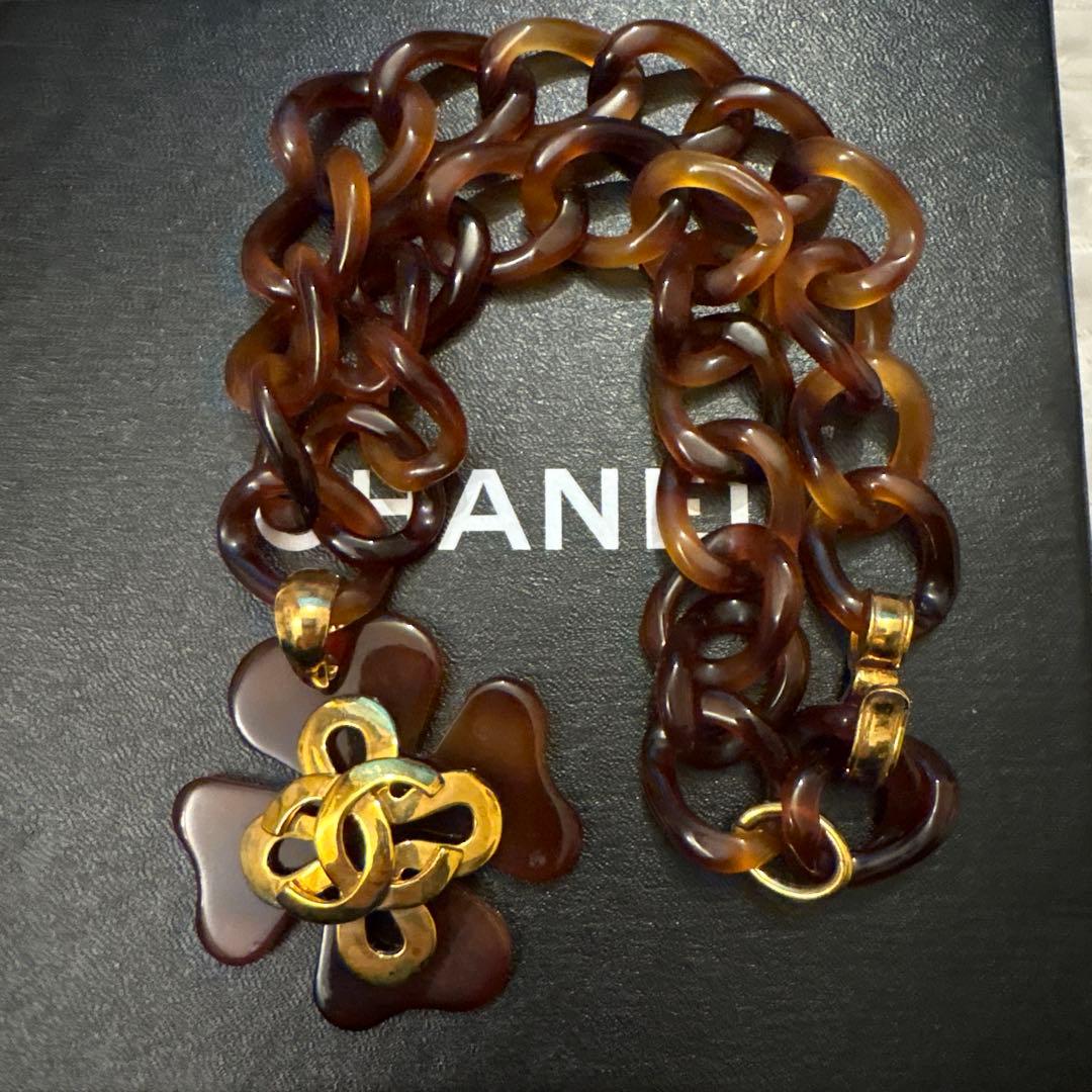 ビンテージシャネルCHANEL ベッ甲カラー クローバーネックレス