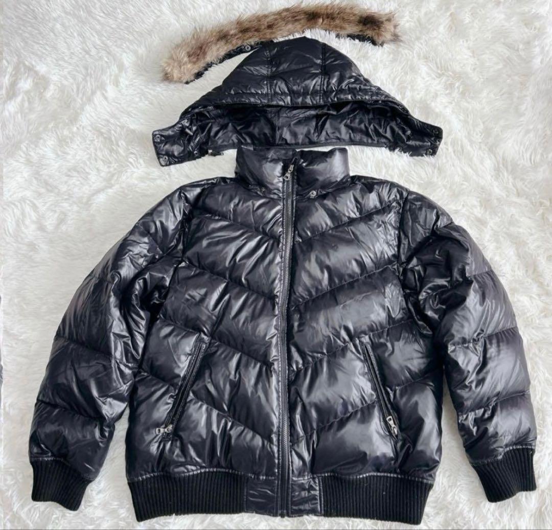 Y2K old UNIQLO ダウンジャケット 黒 ファー 短丈 XL