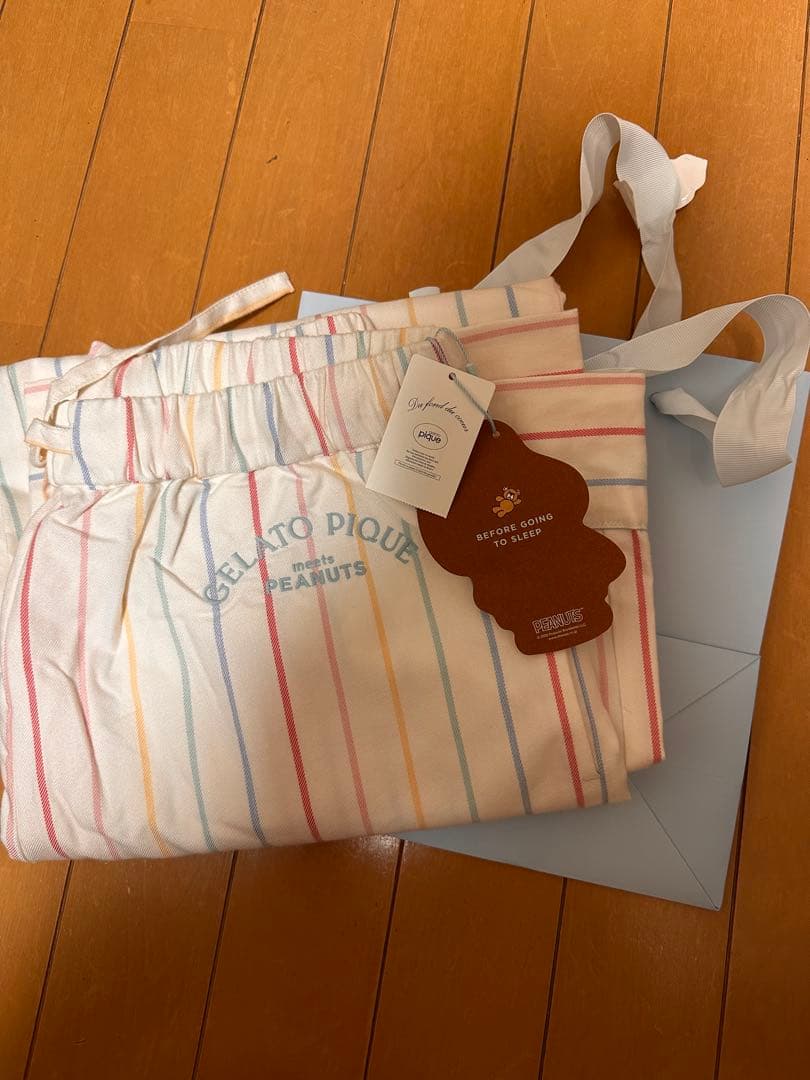 ジェラートピケ PEANUTS スヌーピー ストライプネルロングパンツ