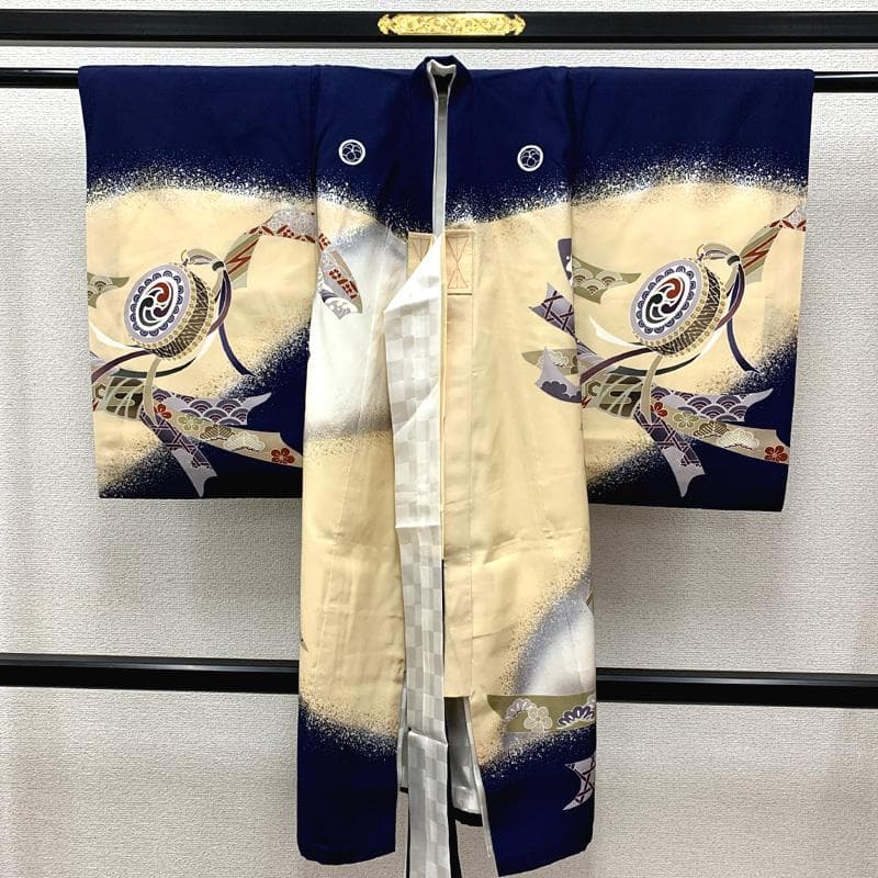 502ay55□お宮参り 男児 祝い着 着物 長襦袢付 龍に兜 玉手箱 鼓□美品