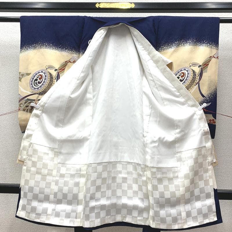 502ay55□お宮参り 男児 祝い着 着物 長襦袢付 龍に兜 玉手箱 鼓□美品