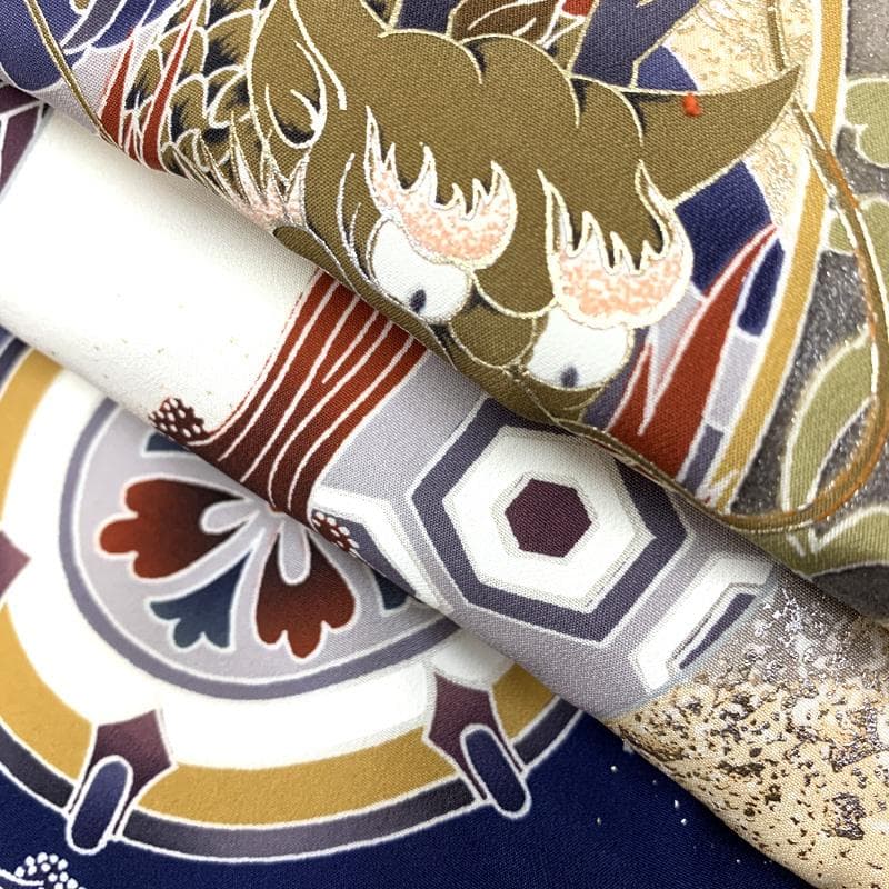 502ay55□お宮参り 男児 祝い着 着物 長襦袢付 龍に兜 玉手箱 鼓□美品