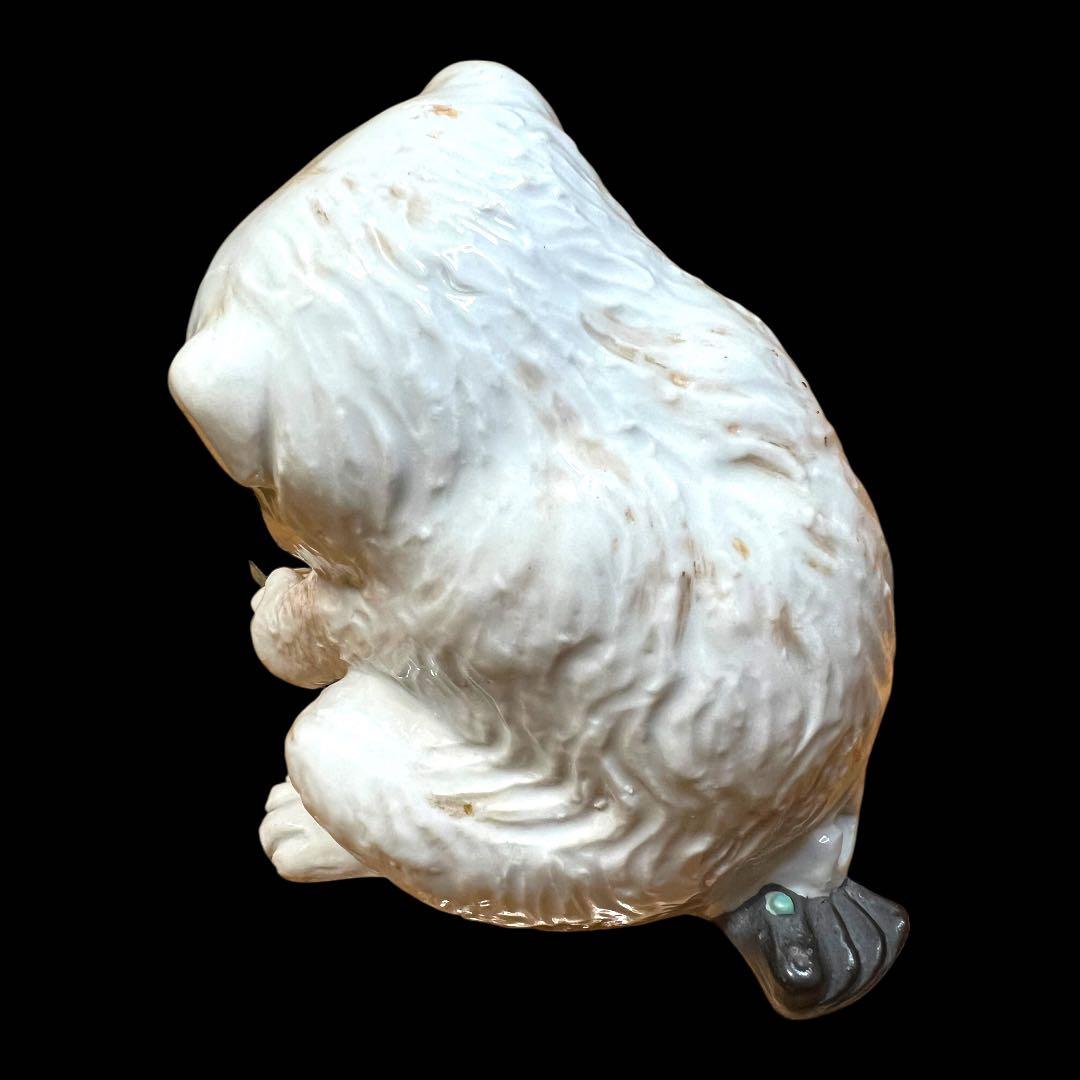 《古美術》陶器製 江戸期 古九谷 白磁扇子台座乗り金彩模様狛犬 箱付